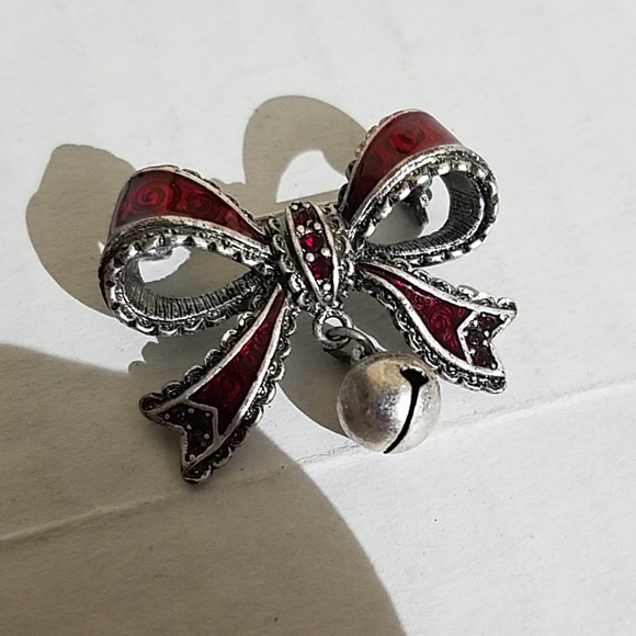 Tc Christmas bow brooch with bell 3t6 - Picture 2 of 4